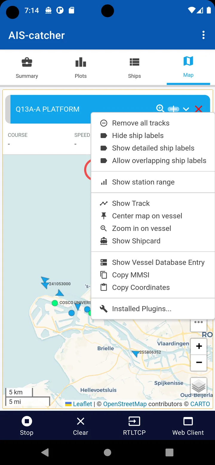 AIS-catcher map menu