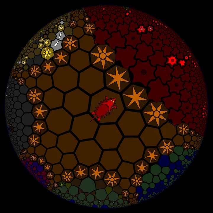 Several lands meeting in the plain style, which drops the decorated floors to make tactics easier to read (official gallery, public domain)