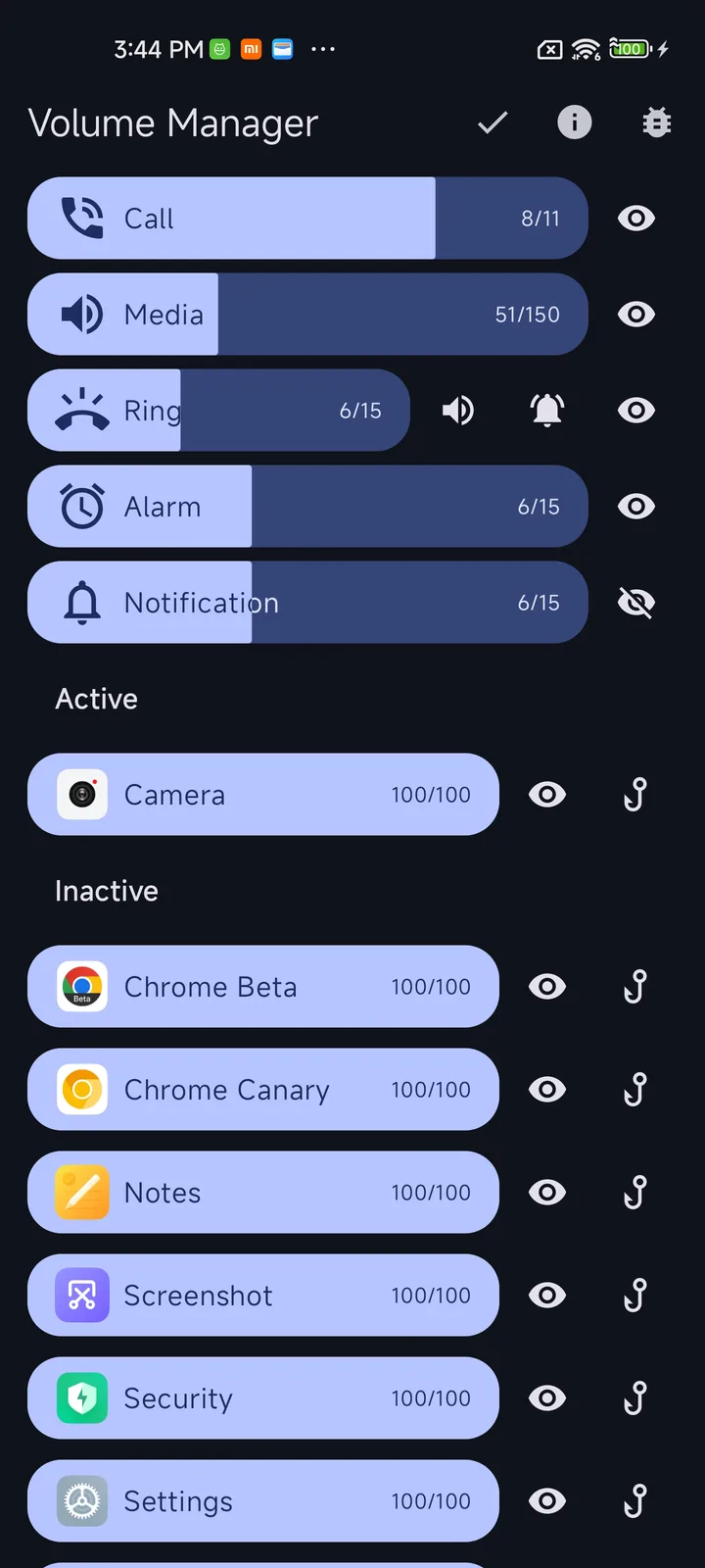 Volume Manager per-app volume list